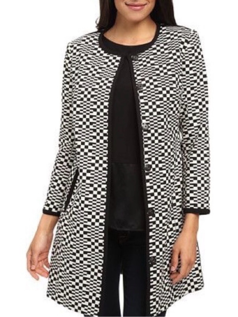 NWT Trina Turk Black & White Geometric Coat Size 4